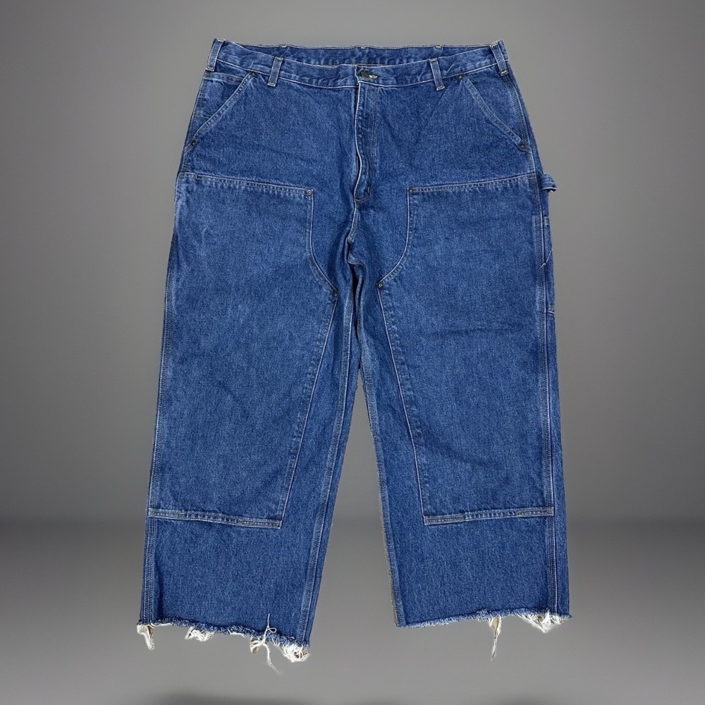Carhartt Mens Double Knee Carpenter Jeans Blue‎ Logger Chopped 42 x 26 READ
